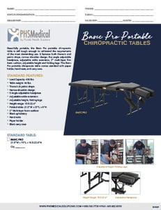 Basic PRO Portable Chiropractic Table Data Sheet