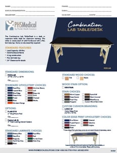 Combination Lab Table/Desk Data Sheet