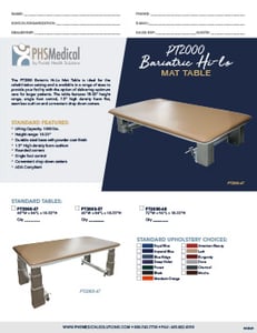 PT2000 Bariatric Hi-Lo Mat Table Data Sheet